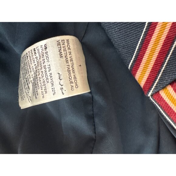 Chicos Womens Striped Blazer Jacket Size 8 ponte knit navy striped open - Picture 6 of 7